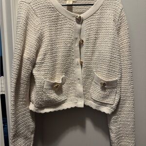 Jessica Simpson Off-White Textured Knit Cardigan